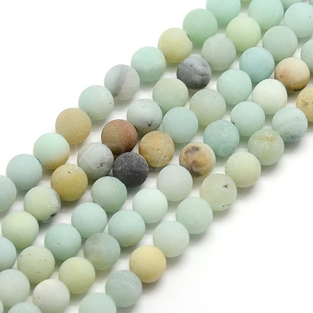 Natural Frosted Flower Amazonite Round Bead Strands X-G-M064-8mm-07-1