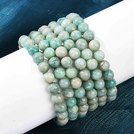 Natural Amazonite Beads Stretch Bracelets for Men Women BJEW-K286-01-1