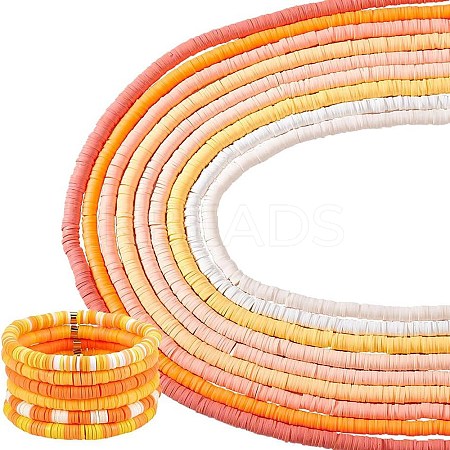 9 Strands 9 Colors Flat Round Handmade Polymer Clay Beads CLAY-WR0001-01-1