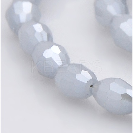 Pearl Luster Plated Imitation Jade Glass Faceted Rice Beads Strands GLAA-A030A-PL03-1