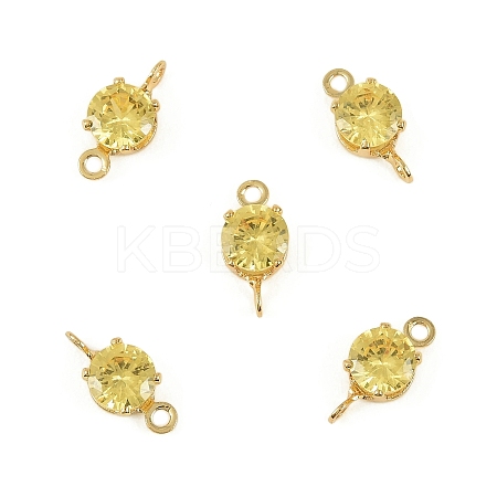Brass Pave Cubic Zirconia Flat Round Connector Charms KK-P347-01G-01-1