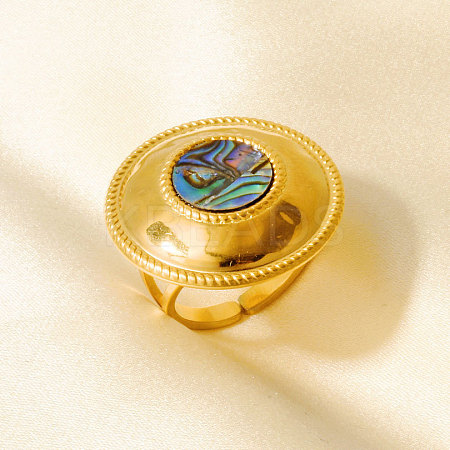 304 Stainless Steel with Natural Shell Cuff Open Rings for Women YC3221-4-1