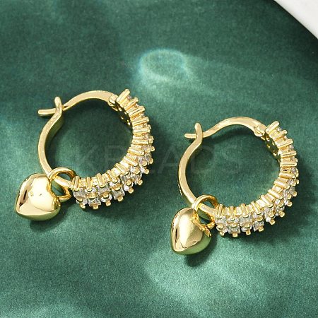 Heart Brass Micro Pave Clear Cubic Zirconia Hoop Earrings EJEW-S275-04G-1