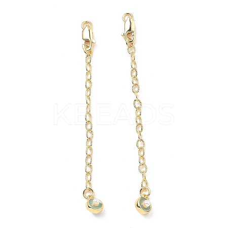 Brass Enamel ABS Imtation Pearl End with Chain KK-B129-27G-03-1