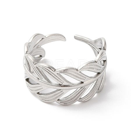 Non-Tarnish 304 Stainless Steel Leafy Branch Open Cuff Ring for Women RJEW-K245-31P-1