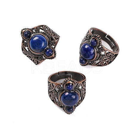 Natural Lapis Lazuli Retro Finger Rings RJEW-B067-01R-11-1