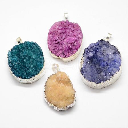 Electroplated Natural & Dyed Druzy Agate Pendants G-N0167-023A-1