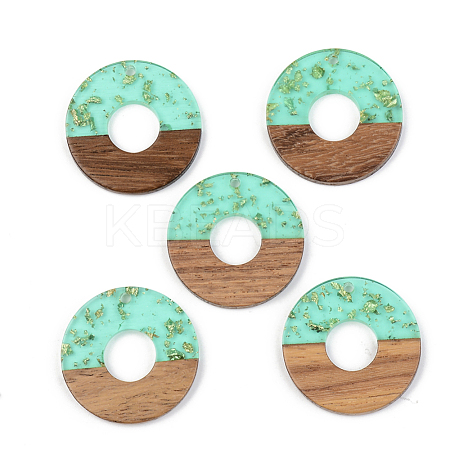 Transparent Resin & Walnut Wood Pendants RESI-S389-013A-B02-1