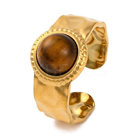 Round Natural Tiger Eye Finger Rings RJEW-Q822-03G-01-1