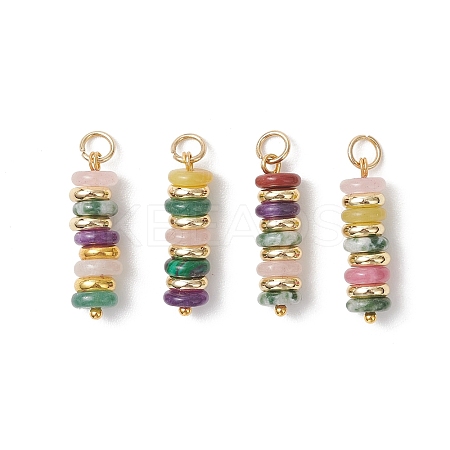 Natural Green Aventurine & Rose Quartz & Lemon Jade & Red Jasper & Jade & Synthetic Malachite & Brass Disc Pendants X-PALLOY-JF04941-1