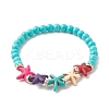 Synthetic Turquoise(Dyed) Starfish Stretch Bracelet BJEW-JB07702-03-1