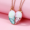 2Pcs Fashionable Alloy Resin BFF Glitter Heart Magnetic Pendant Necklaces for Women FS-WGCB8A0-01-1
