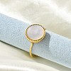Flat Round 304 Stainless Steel White Shell Cuff Rings for Women RJEW-G346-10G-02-3