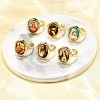 Jesus & Virgin Mary Theme Brass Micro Pave Clear Cubic Zirconia Cuff Rings for Women KK-D343-15G-5
