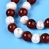 Natural Carnelian(Dyed & Heated) Round & Natural Cultured Freshwater Pearl Grooved Potato Beads Strands PEAR-N019-09-4