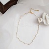 Stainless Steel & Imitation Pearl Round Link Chain Necklaces for Women WGE4439-03-1