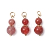 3Pcs 3 Styles Natural Carnelian(Dyed & Heated) & Strawberry Quartz & Red Jasper Round Beaded Pendants PALLOY-JF04701-04-1