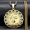 201 Stainless Steel Hollow Moon Star Flower Pendant Necklaces for Women LS-NJEW-K283-35G-1