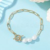 Rice Natural Cultured Freshwater Pearl & Brass Paperclip Chain Bracelets for Women BJEW-JB13543-03-1