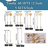 60 Sets 12 Style Brass Stick Lapel Pins KK-TA0001-25-4
