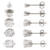 5 Pairs 5 Style 316 Surgical Stainless Steel Micro Pave Clear Cubic Zirconia Stud Earrings EJEW-LP0001-40-1