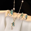 Brass Cubic Zirconia & Abalone Shell & Imitation Pearl Jewelry Set FS-WG1B634-01-1