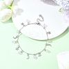 201 Stainless Steel Moon Star & Natural Dyed Malaysia Jade Round Charm Brass Bar Link Chain Anklets AJEW-AN00732-01-1