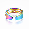 Rainbow Color 304 Stainless Steel Curb Chain Shape Cuff Ring RJEW-N038-037M-4