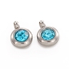 Trendy Original Color 304 Stainless Steel Faceted Grade A Rhinestone Flat Round Charms Pendants RB-N030-01G-1