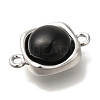 Brass Pave Black Glass Square Links Connector Charms KK-K388-20P-2