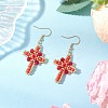 304 Stainless Steel Glass Seeds Cross Dangle Earrings EJEW-MZ00506-02-1