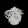 Natural Quartz Crystal Teardrop Adjustable Rings RJEW-K241-03P-11-2
