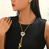 Alloy Rhinestone Heart LOVE Pendant Lariat Necklace & Stud Earrings for Women RE6970-5