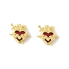 Brass Pave Dark Red Glass Scared Heart Connector Charms KK-FZC0001-01G-2