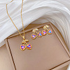 Brass Micro Pave Cubic Zirconia Pendant Necklace & Stud Earrings WG7AC39-133-1