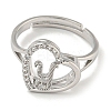 Heart with Letter Rack Plating Brass Micro Pave Cubic Zirconia Adjustable Rings for Women RJEW-I105-06P-Y-2