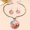 Boho Printed Natural Shell Graffiti Flat Round Pendant Earrings & Necklaces Set FS-WG2A623-01-1