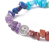 Natural Mixed Gemstone Chips & Alloy Saint Benedict Beaded Stretch Bracelets BJEW-JB09400-2