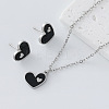 304 Stainless Steel Enamel Heart Pendant Necklace & Stud Earrings Set for Women AP1846-3-1