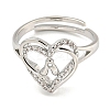 Heart with Letter Rack Plating Brass Micro Pave Clear Cubic Zirconia Adjustable Rings for Women RJEW-I105-01P-A-2