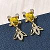 Brass Micro Pave Cubic Zirconia Fish Dangle Stud Earrings EJEW-K320-01G-21-4