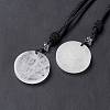 Natural Quartz Crystal Flat Round with Flower of Life Pendant Necklace with Nylon Cord for Women NJEW-P274-02-07-1