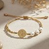 Imitation Pearl and Brass Saint Benedict Braided Bead Bracelets KP6024-1