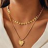 304 Stainless Steel Heart Pendant Flat Sequin Chain Double Layer Necklaces for Women LS-NJEW-F343-03G-2