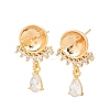 Brass Micro Pave Clear Cubic Zirconia Teardrop Stud Earring Findings KK-H524-07G-1