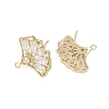 Ginkgo Leaf Brass Micro Pave Clear Cubic Zirconia Stud Earring Findings KK-F921-07G-2
