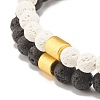 2Pcs 2 Style Natural Lava Rock(Dyed) Round Beaded Stretch Bracelets Set with Column Synthetic Hematite BJEW-JB07578-4