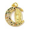 Virgin Mary Theme Rack Plating Brass Micro Pave Cubic Zirconia Pendants KK-C074-70G-01-1