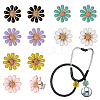 12Pcs 6 Colors Flower Alloy Enamel Stethoscope Pendant Decorations HJEW-OC00052-1