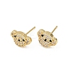 Brass Micro Pave Clear Cubic Zirconia Dog Stud Earrings EJEW-F400-09G-4